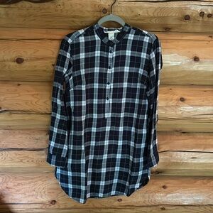 H&M L.O.G.G. GUC Blue/White Plaid Long Sleeve Shirt Dress Size 4